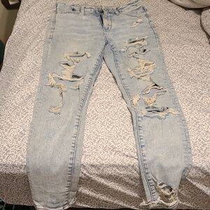American Eagle Outfitters Blue Skinny Jeans with Distressed Details